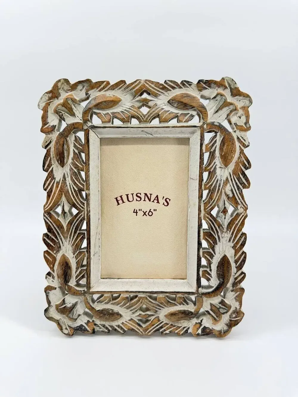 Husna Imports Carved Mango Wood Picture Frame 4x6 Handmade India